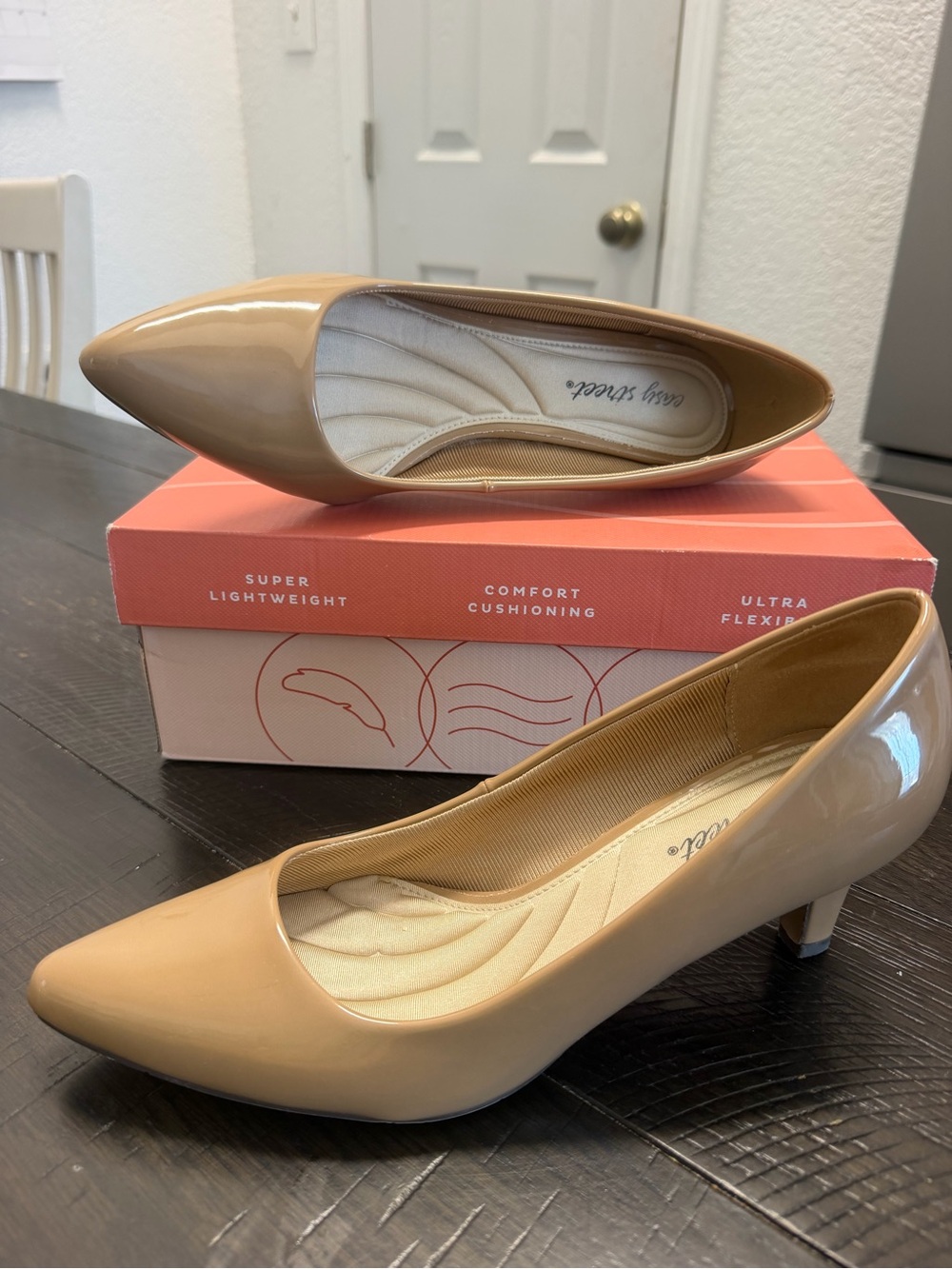 Classic Pointed-Toe Nude Patent Pumps - Comfort Cushioned Heel